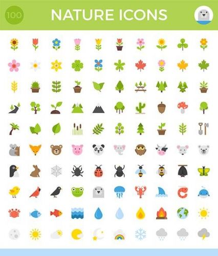 AI, EPS, PNG, SVG Vector Icons - 100 Nature Icons