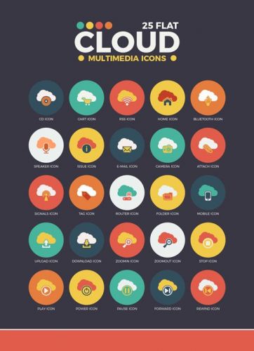 Ai Vector Web Icons - Flat Cloud Multimedia