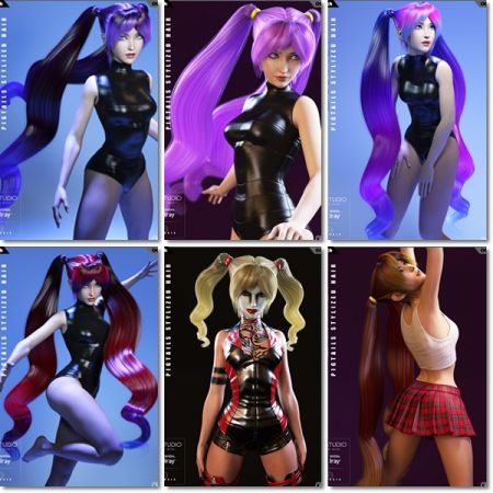 Swirly Pigtails Stylized Hair for Genesis 3 Female(s)