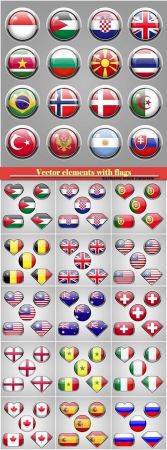 Vector elements flags of different countries of the world
