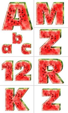 Alphabet (letters in the form of a watermelon on a transparent background) 