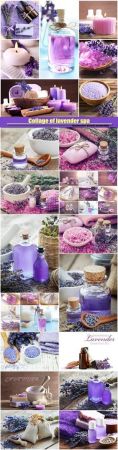 Collage of lavender spa, beauty treatment concept