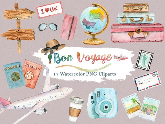 Watercolor Travel World Clipart Set 1957564
