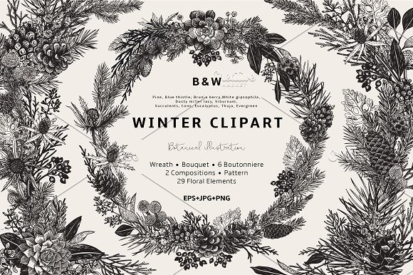 WINTER CLIPART B&amp;W – 2009377