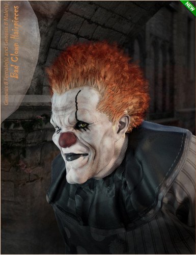 Bad Clown Hairpieces for Genesis 8 Male(s) and Female(s) 