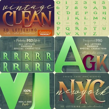 Creative Market - Clean Vintage 3D Lettering with effects