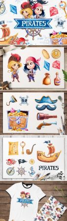 Pirates. Watercolor illustrations 2054795