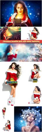 Christmas beautiful girls with winter hairstyles