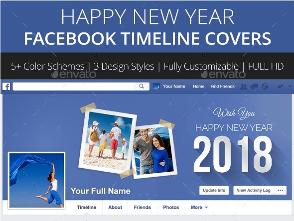 2018 Happy New Year Facebook Timeline Cover Template 21105058