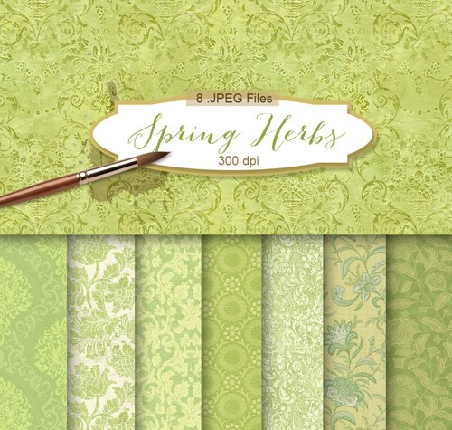 Background Textures with Floral Ornament   Spring Herbs