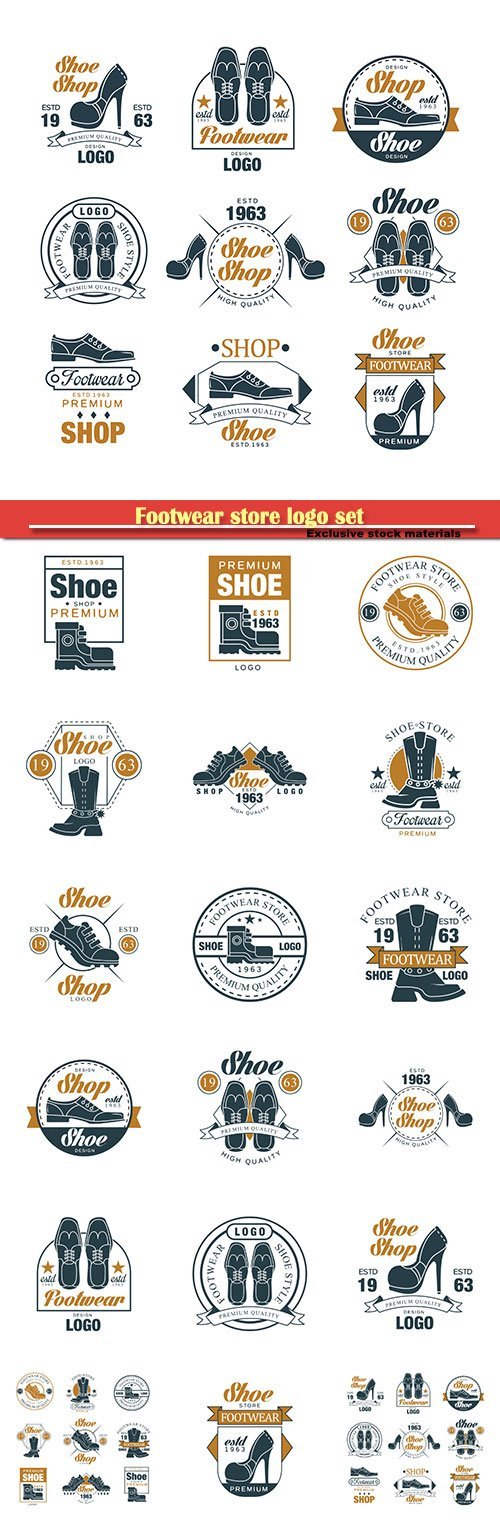 Download Footwear store logo set, shoe style premium quality vector ...