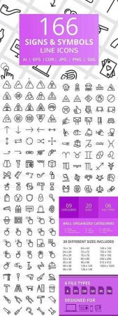 166 Signs &amp; symbols line icons 2230245