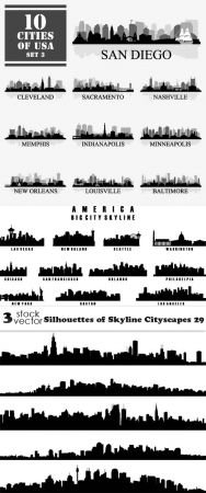 Vectors - Silhouettes of Skyline Cityscapes 29
