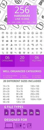 256 HARDWARE LINE ICONS 2321649
