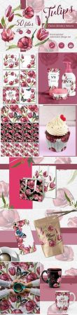 Wildflower red tulips PNG set 2404956
