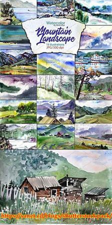 Watercolor Mountain Landscapes 2008194