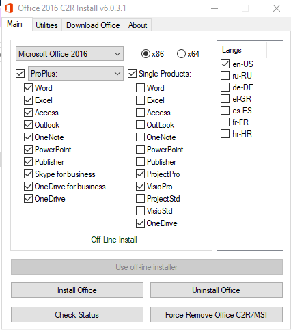 Microsoft Office Pro Plus 2016  Single Products (x86-x64) v16.0.9226.2114 Multilanguage