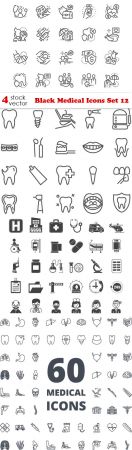 Vectors - Black Medical Icons Set 12