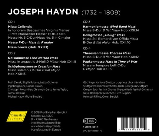 Helmuth Rilling - Haydn Masses (4CD, Hanssler, 2018)