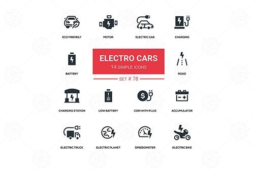 Electro cars - line design silhouette icons set