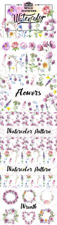 Wild Flowers Watercolor PNG Set - 932555