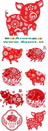 2019 Year Pig Chinese Horoscope Decorative Design