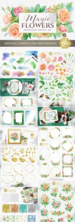 Magic flowers. Watercolor set - 2652605