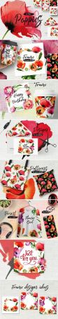 Poppy flowers PNG watercolor set - 1948215