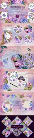 Hydrangea PNG watercolor flower set - 2264987