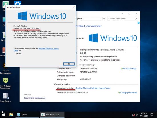 Windows 10 PRO Redstone 4 v.1803.17134.191 (Slim, ESD) En-Us x64 July 2018