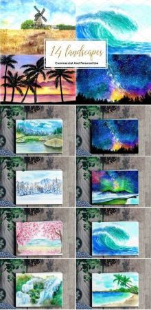 Watercolor Landscapes Bundle   2392361