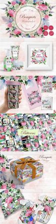 Wedding watercolor bouquets PNG set - 2896357