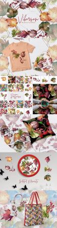 Autumn viburnum leaves PNG set 2905159