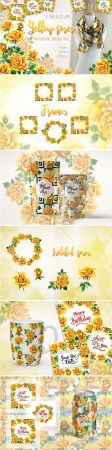 Yellow Roses PNG watercolor set 2888879