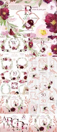 Burgundy cream &amp; gold pink flowers 2965031
