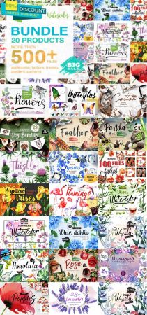 Watercolor Mega Bundle - 20 Sets with over 500 Graphics
