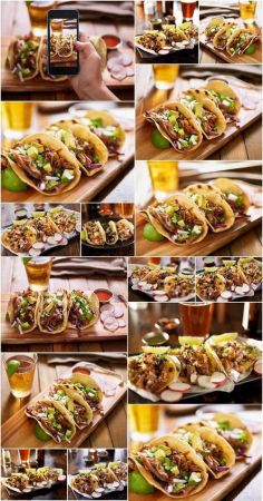 Three different mexican street tacos with shrimp, steak, and fish   16xHQ JPEG