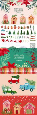 Gouache Christmas clipart set - 2106962