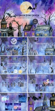 Watercolor Halloween Scene Creator - 3034240