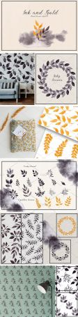 Ink and Gold. Hand Drawn Clipart 2975792