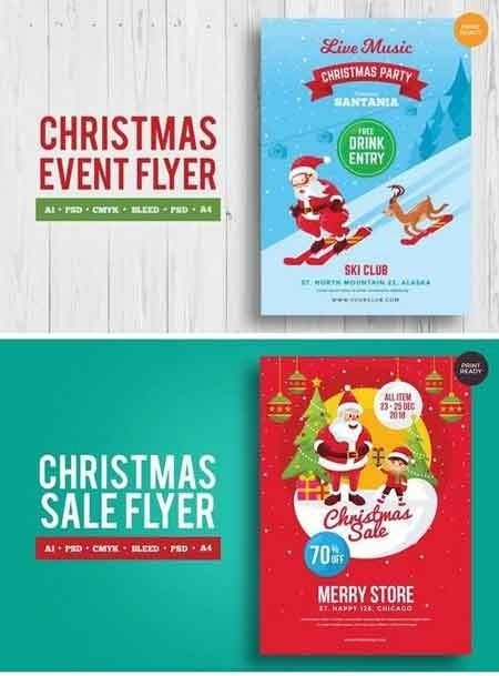 Merry Christmas Event Flyer PSD and Vector Vol2 Bundle