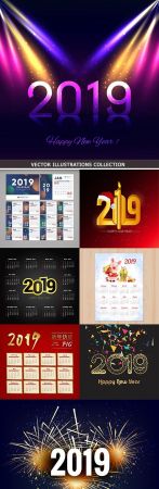 2019 New Year decorative inscriptions and calendar (2019)
