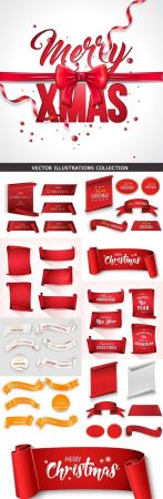 Merry Christmas decorative ribbon text collection banners 