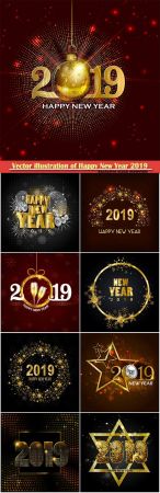 Vector illustration of Happy New Year 2019 greeting background (2019)