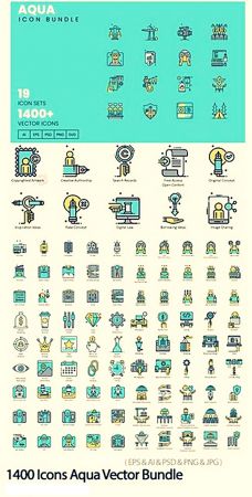 1400+ Icons Aqua Vector Bundle 