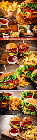 Burger with cutlet fresh vegetables and sauce