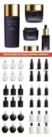 Brand design for luxury premium cosmetics, vector mock up set with black and white vial