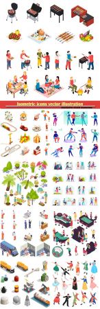 Isometric icons vector illustration, banner design template # 13