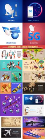 Isometric icons vector illustration, banner design template # 21