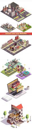Isometric icons vector illustration, banner design template # 7